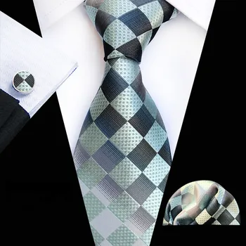 New Gray Silver Fashion Men Classic Plaids Checks Pocket Square Cufflinks Tie Woven Silk Blend Suits Ties Necktie Men Tie Set
New Gray Silver Fashion Men Classic Plaids Checks Pocket Square Cufflinks Tie Woven Silk Blend Suits Ties Necktie Men Tie Set
