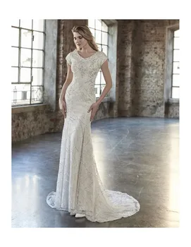 2019 Mermaid Sequins Tulle Modest Wedding Dresses With Cap Sleeves V Neck Buttons Back Modern Sparkly Modest Bridal Gowns
2019 Mermaid Sequins Tulle Modest Wedding Dresses With Cap Sleeves V Neck Buttons Back Modern Sparkly Modest Bridal Gowns