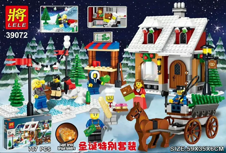 39072 707pcs Christmas Series Carriage House Compatible with Legoingly Building Blocks Brick Toy
