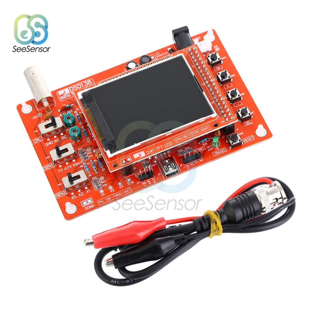 DSO138 2.4" TFT Digital Oscilloscope 1Msps with Probe Alligator Test Clip Analog Bandwidth 0 -200KHz
DSO138 2.4" TFT Digital Oscilloscope 1Msps with Probe Alligator Test Clip Analog Bandwidth 0 -200KHz