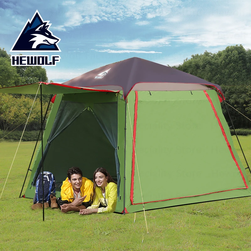 Hewolf 5-8 Persons Camping Tent Double Layer Big Space Breathable Sunscreen Rainproof Windproof Outdoor With Top Cover | Спорт и