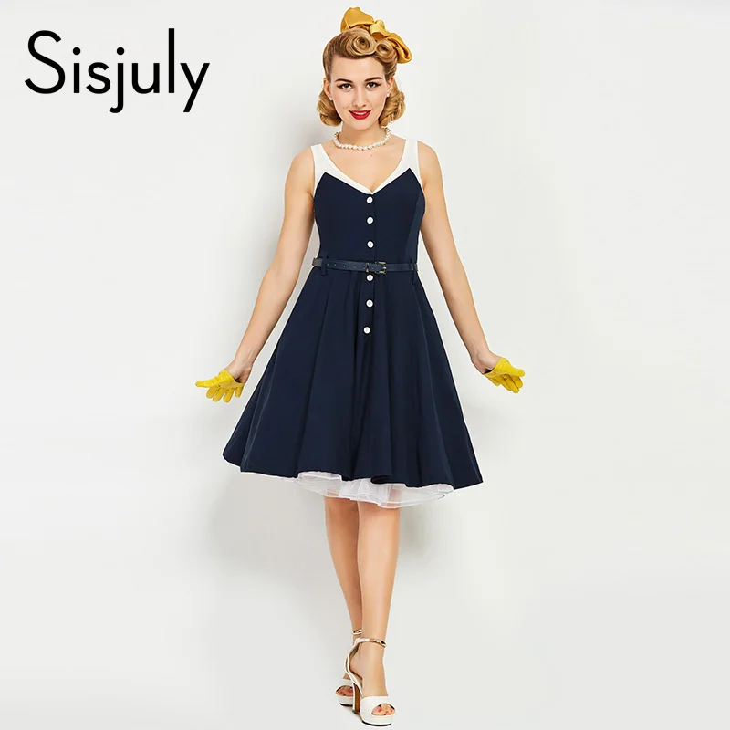 Sisjuly women vintage dress nautical style navy summer patchwork dark blue dresses cotton v-neck strap button retro dress new
Sisjuly women vintage dress nautical style navy summer patchwork dark blue dresses cotton v-neck strap button retro dress new