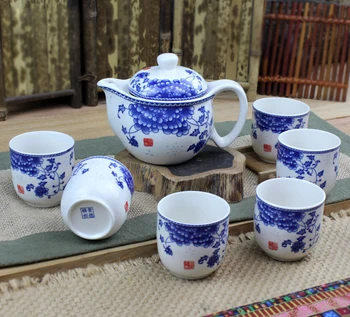 Blue and white porcelain Tea set Include 1 Pot 6 Cup, High quality elegant Cup,Beautiful and easy teapot kettle,kung fu teaset
Blue and white porcelain Tea set Include 1 Pot 6 Cup, High quality elegant Cup,Beautiful and easy teapot kettle,kung fu teaset