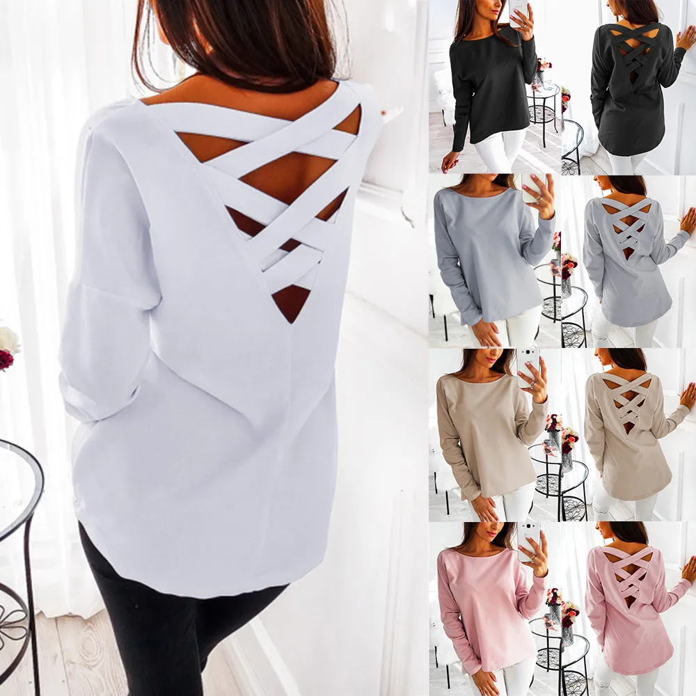 Winter Women Tops and t-shirts solid Casual Long Sleeve Solid Backless Sexy Shirt Top girl Pullover Plus Size Top fitness
Winter Women Tops and t-shirts solid Casual Long Sleeve Solid Backless Sexy Shirt Top girl Pullover Plus Size Top fitness