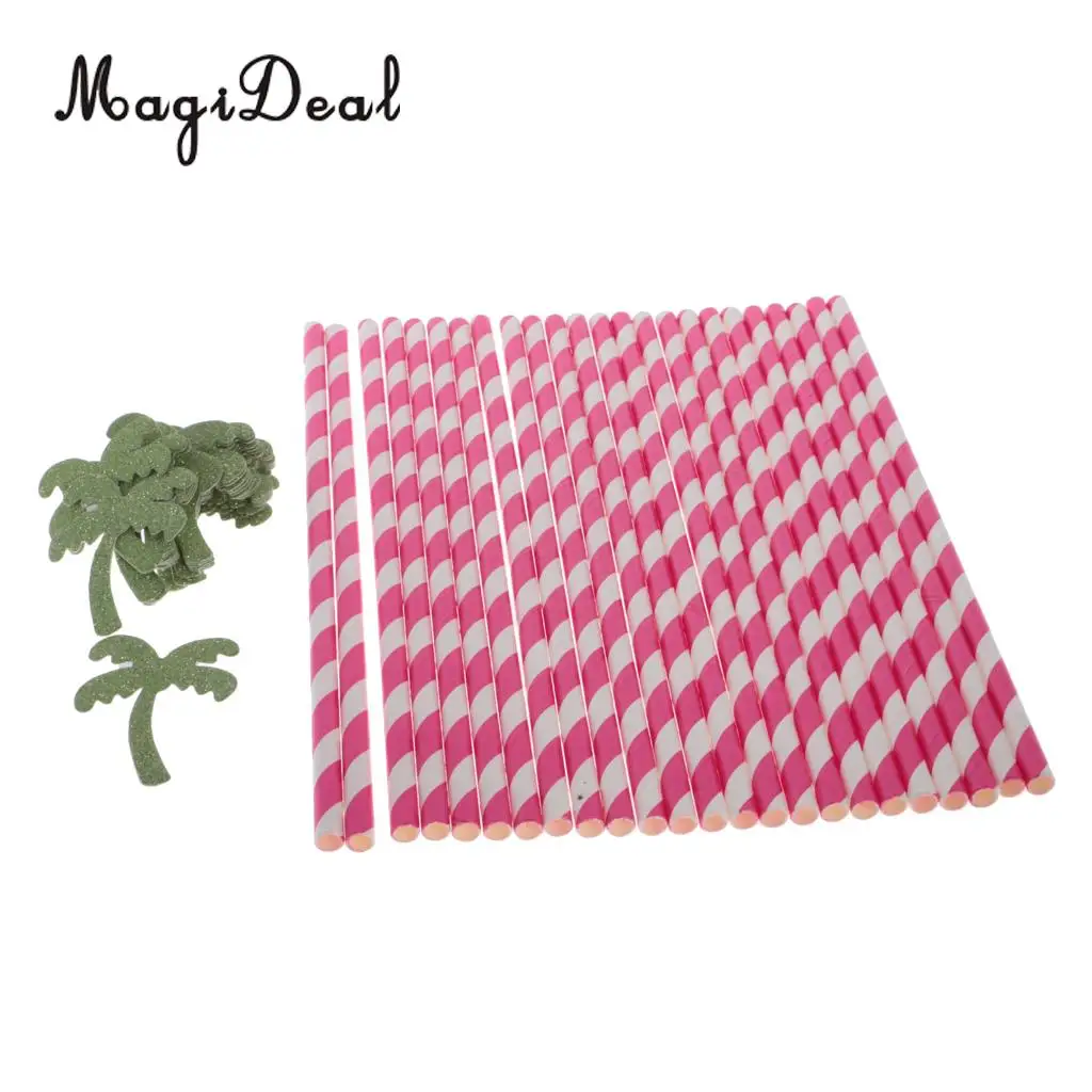 MagiDeal 25pcs Coconut Palm Tree Paper Straws Hawaiian Luau Barware Beach Party Favor