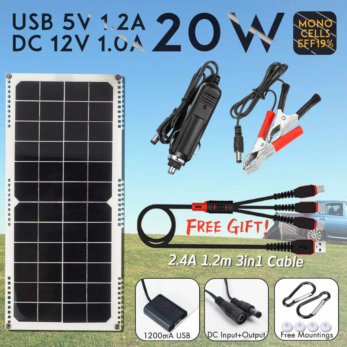 New Portable 12V 20W Solar Panel USB Monocrystalline Solar Panel with Car Charger for Outdoor Camping Emergency Light Waterproof
New Portable 12V 20W Solar Panel USB Monocrystalline Solar Panel with Car Charger for Outdoor Camping Emergency Light Waterproof