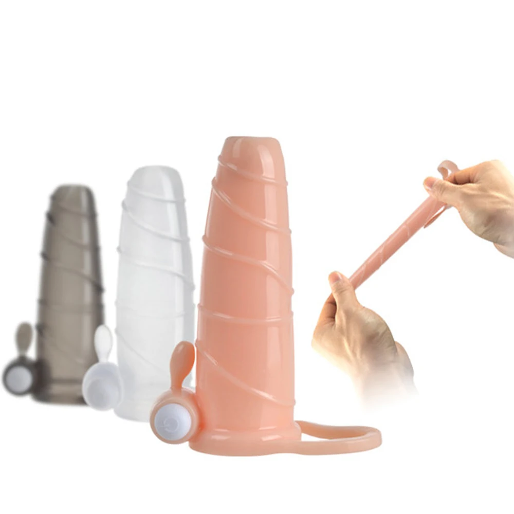 Reusable Outcrop Penis Enlargement Sleeve Delay Vibration Ring Penis Impotence Extension Condoms Vibrator Sex Toys For Men 1