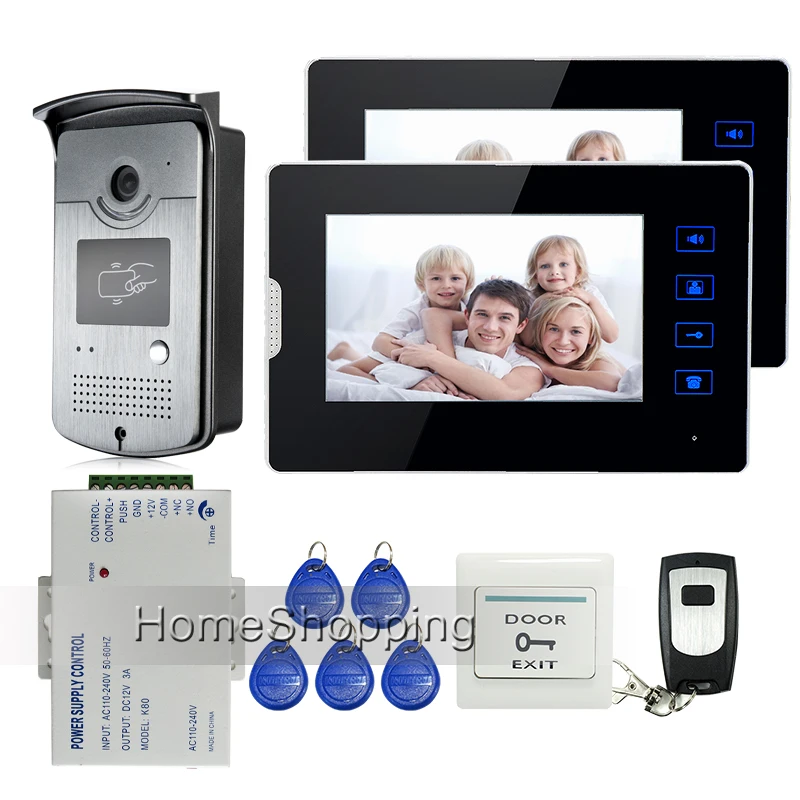 New Wired 7" Touch Screen Video Door Phone Intercom RFID Access Kit 2 Monitors + 1 Door Camera + 12V Power Supply FREE SHIPPING
New Wired 7" Touch Screen Video Door Phone Intercom RFID Access Kit 2 Monitors + 1 Door Camera + 12V Power Supply FREE SHIPPING