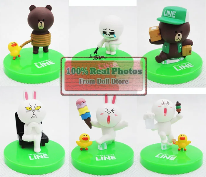 6PCS/lot 5cm LINE Brown Bear Cony Rabbit PVC Anime dolls Action Figures classic toys Christmas Gift for girls boy 
6PCS/lot 5cm LINE Brown Bear Cony Rabbit PVC Anime dolls Action Figures classic toys Christmas Gift for girls boy