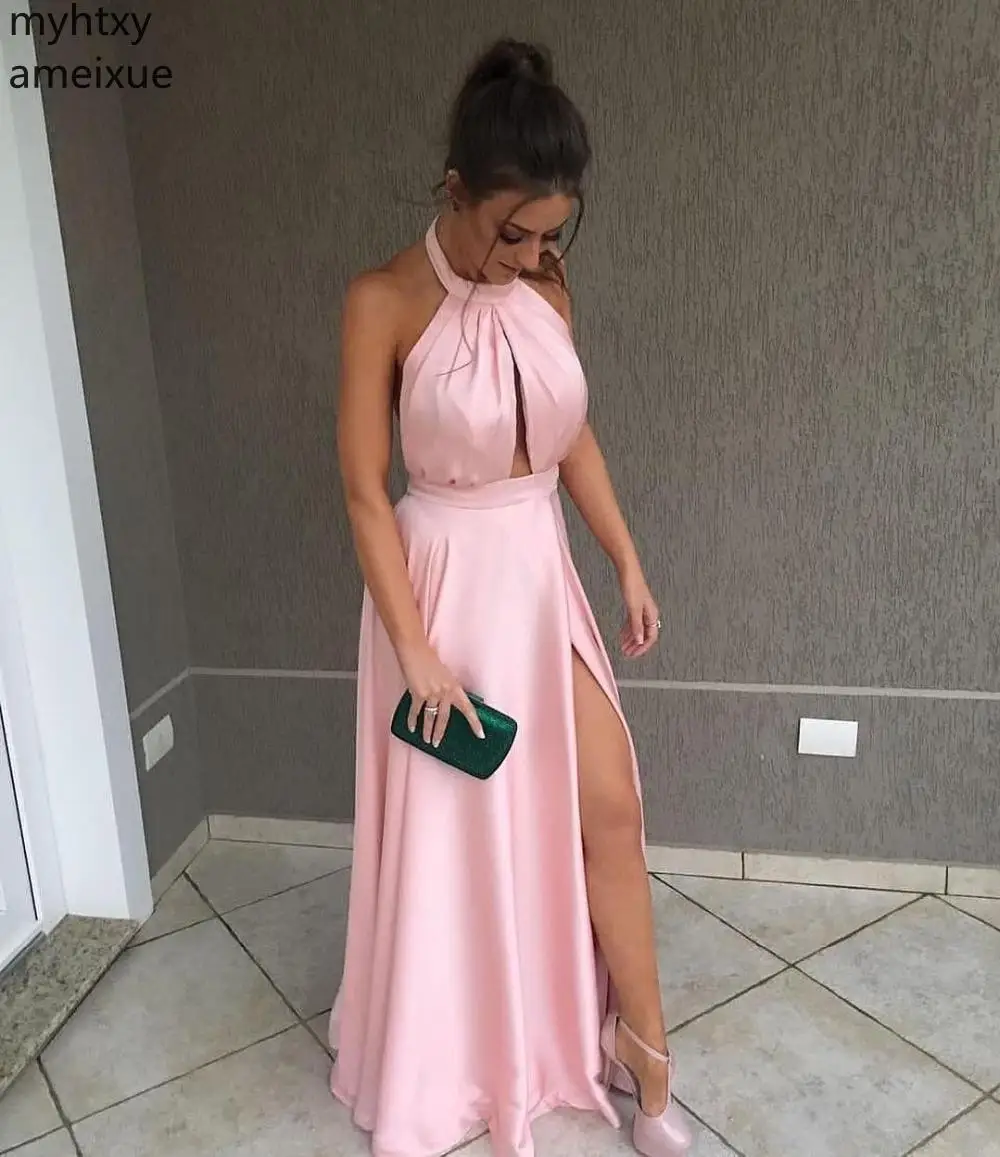2020 Sexy Cheap A Line Prom Dress Long Halter Backles High Slit Formal Women Plus Size Evening Dress Cheap Custom Satin Special
2020 Sexy Cheap A Line Prom Dress Long Halter Backles High Slit Formal Women Plus Size Evening Dress Cheap Custom Satin Special
