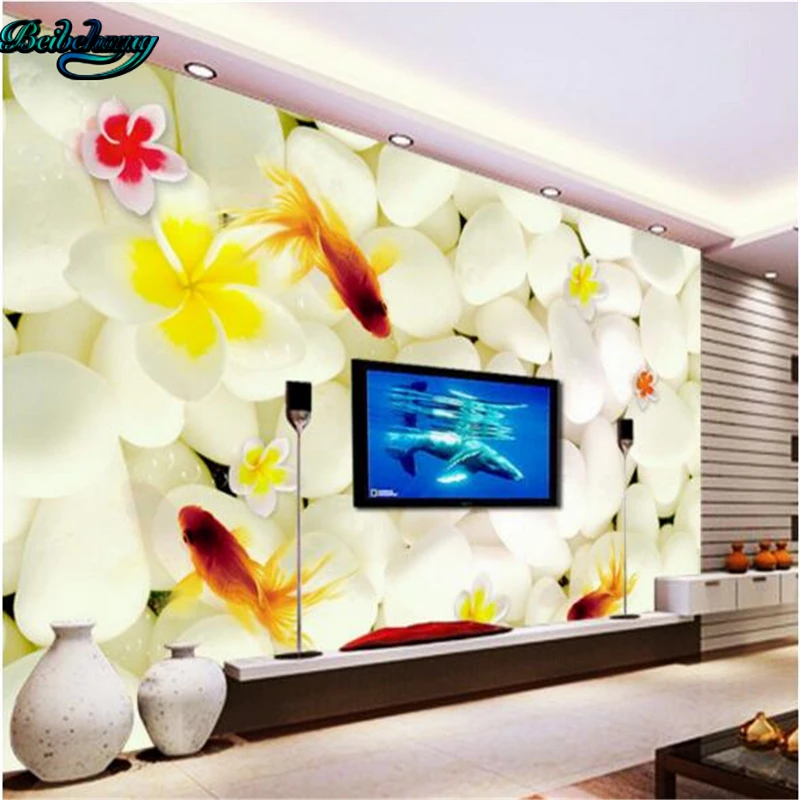 Image beibehang Large custom wallpapers Mosaic Cobblestone Goldfish TV Background Wall Lounge Sofa Decorative Paintings