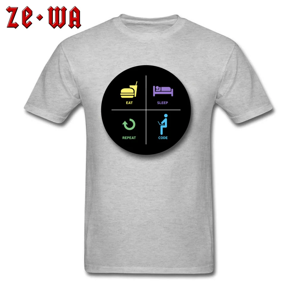 New Design eat sleep code repeat Custom T-Shirt O-Neck Pure Cotton Youth T Shirt Short Sleeve ostern Day Custom Tee Shirts eat sleep code repeat grey