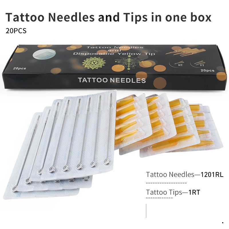 (RL+RT) Tattoo Needles and Yellow Tips Mixed 40PCS- Professional Tattoo Needle RL & Disposable Plastic Tattoo Tips RT With Box
(RL+RT) Tattoo Needles and Yellow Tips Mixed 40PCS- Professional Tattoo Needle RL & Disposable Plastic Tattoo Tips RT With Box