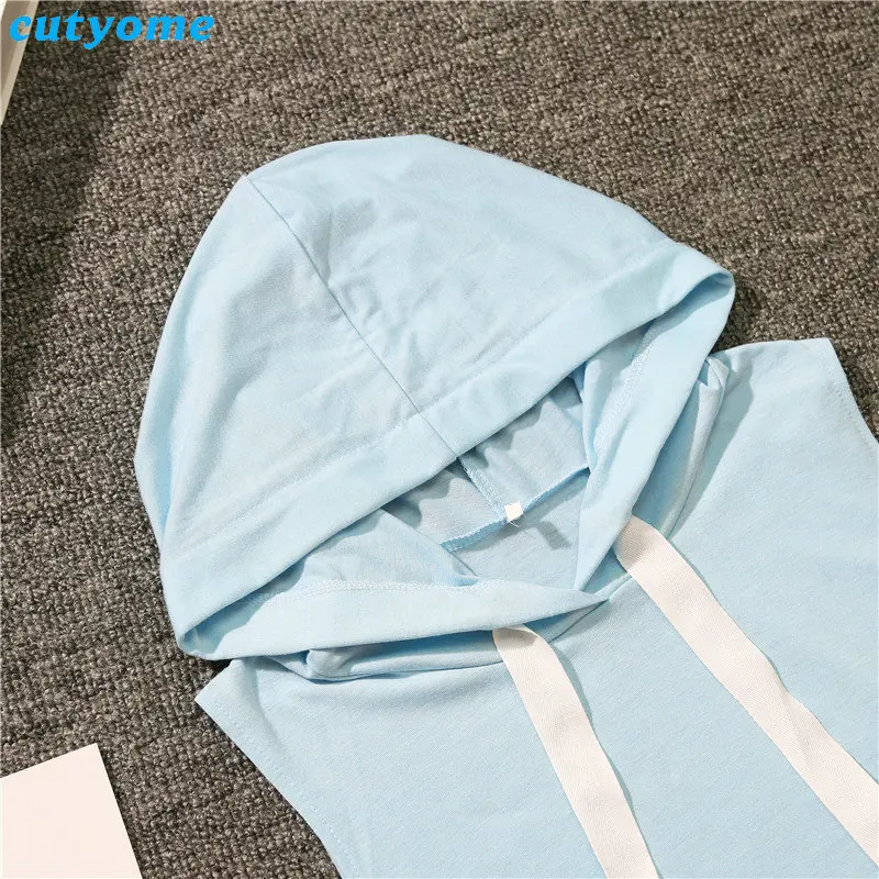 Mommy And Me Summer Sport Mathing Clothing Set Sleeveless Hooded tshirt+Cotton Skirt For Family Mother Daughter Clothes Outfits (55)