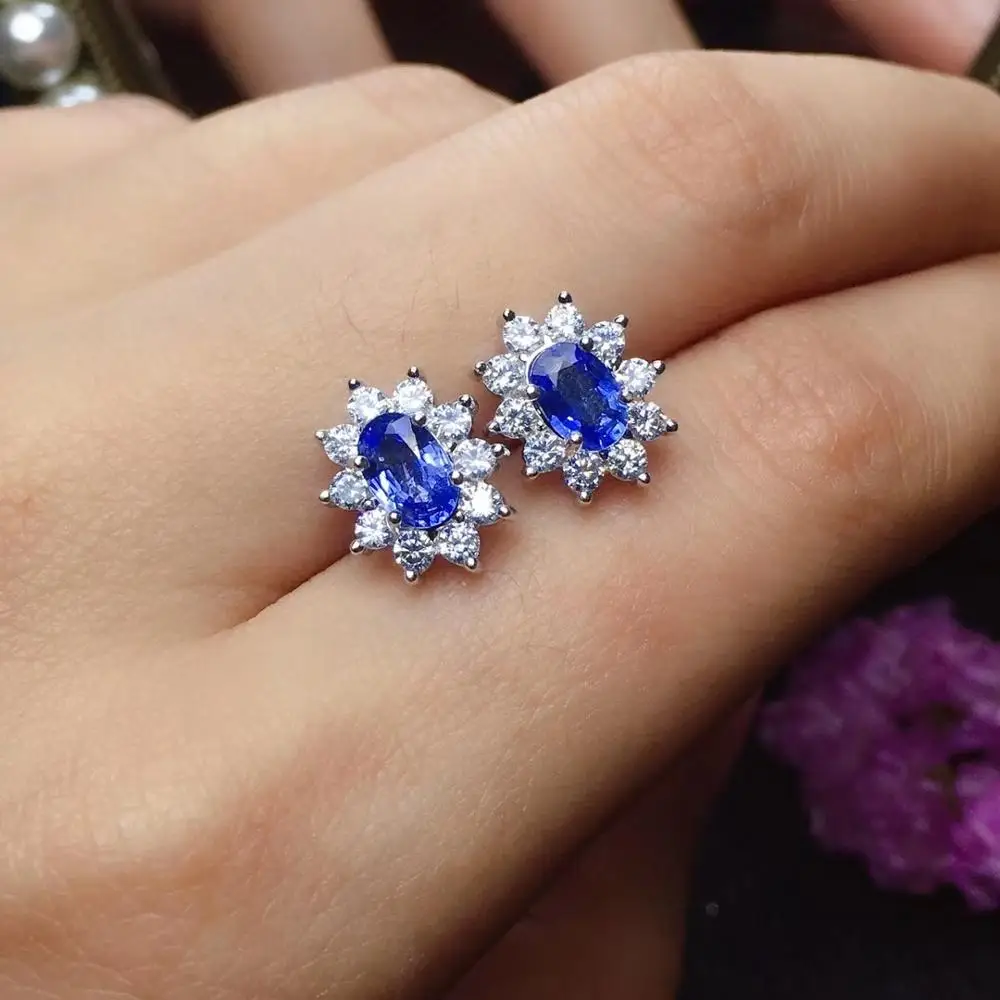 Женские очаровательные серьги-гвоздики с голубым драгоценным камнем украшение