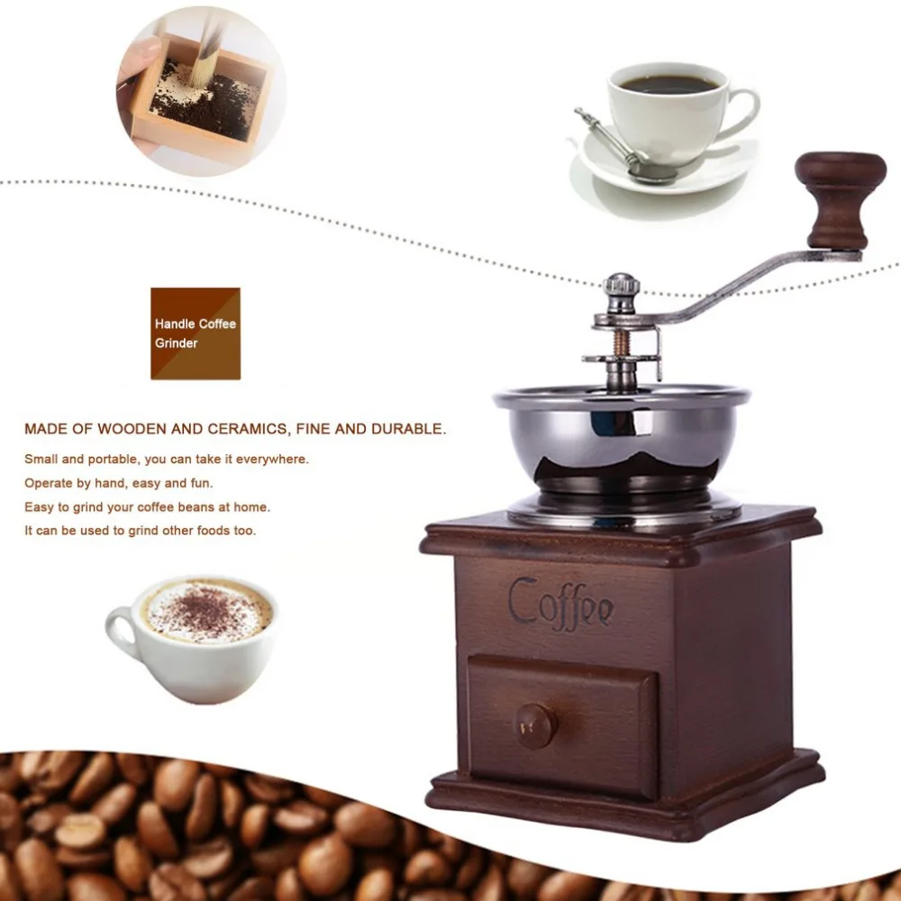 Wooden Manual Coffee Maker Machine Antique Coffee Grinder Mini Stainless Steel Handle Coco Coffee Bean Grinder With Wooden Base
Wooden Manual Coffee Maker Machine Antique Coffee Grinder Mini Stainless Steel Handle Coco Coffee Bean Grinder With Wooden Base