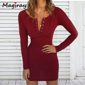 Magiray Sexy Knit Ribbed V Neck Henley Dress Women Button Up Long Sleeve Bodycon Mini Dress Ladies Autumn Winter Party Dress 253
Magiray Sexy Knit Ribbed V Neck Henley Dress Women Button Up Long Sleeve Bodycon Mini Dress Ladies Autumn Winter Party Dress 253