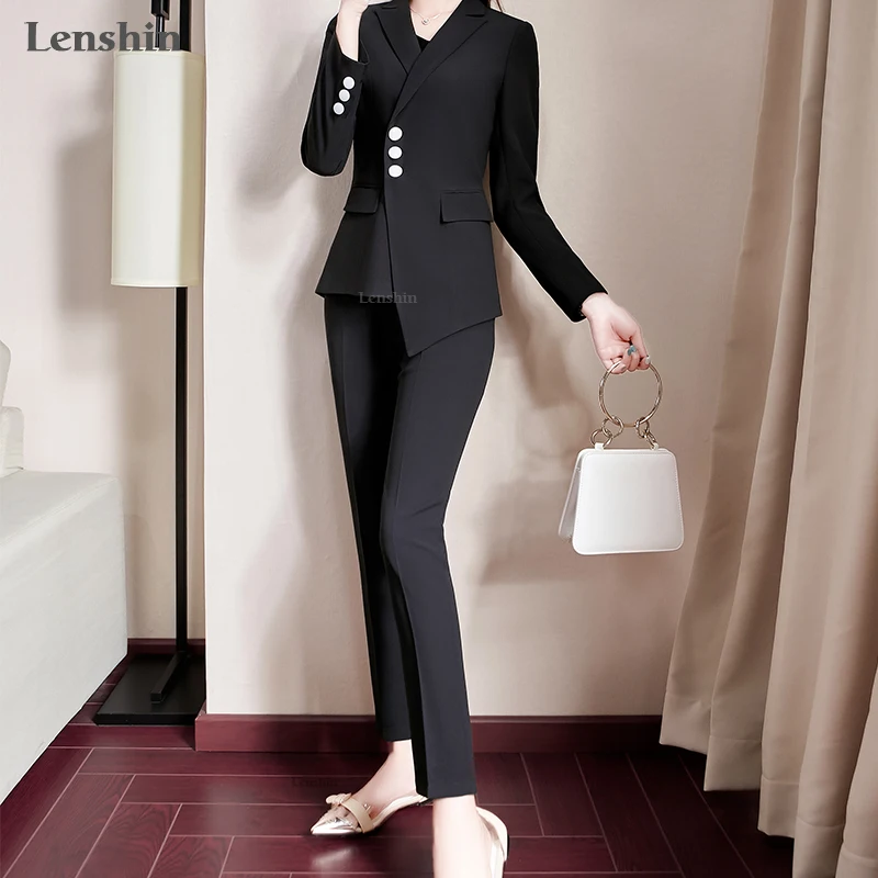 Lenshin 2 Pieces Set Formal Pant Suit Women Work Wear Office Lady Uniform Style Business Jacket with Ankle-Length Trousers
Lenshin 2 Pieces Set Formal Pant Suit Women Work Wear Office Lady Uniform Style Business Jacket with Ankle-Length Trousers