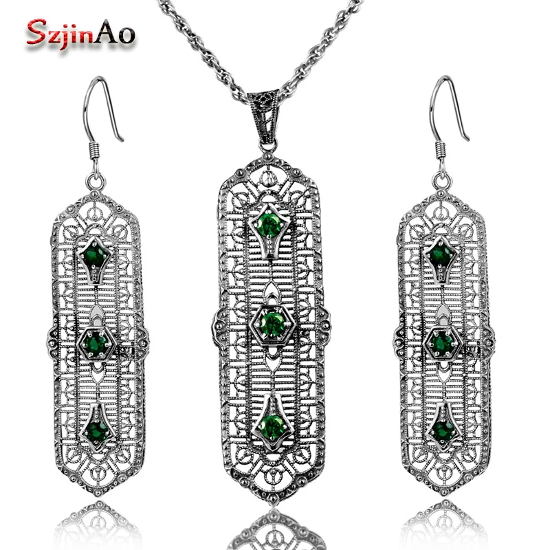 Szjinao Wholesale Emerald Jewelry Set 925 Sterling Silver Fashion Vintage Earrings Pendant For Women Free Gift Box
Szjinao Wholesale Emerald Jewelry Set 925 Sterling Silver Fashion Vintage Earrings Pendant For Women Free Gift Box