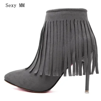 Spring Autumn Thin High Heels Ankle Boots Flock Women Shoes Pumps Pointed Toe Short Boots High Quality Plus Size 34-40
Spring Autumn Thin High Heels Ankle Boots Flock Women Shoes Pumps Pointed Toe Short Boots High Quality Plus Size 34-40