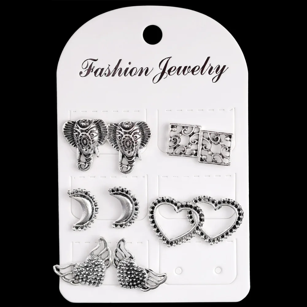 Fashion Tibetan Silver Stud Earrings Set For Woman Heart Wing Elephant Earring Statement Party Jewelry Gifts 5 Pairs
Fashion Tibetan Silver Stud Earrings Set For Woman Heart Wing Elephant Earring Statement Party Jewelry Gifts 5 Pairs