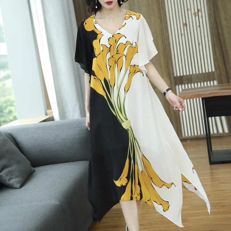 Silk Dress Plus Size Big for Women High Quality Floral Print Midi Dresses 2019 Summer Loose Casual aa570
Silk Dress Plus Size Big for Women High Quality Floral Print Midi Dresses 2019 Summer Loose Casual aa570