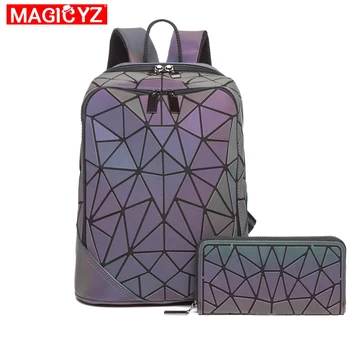 

Luminous Set Women Backpack Quilted lattice School Backpacks For Teenage Girl School Bags Holographic Mochila Clutch purse