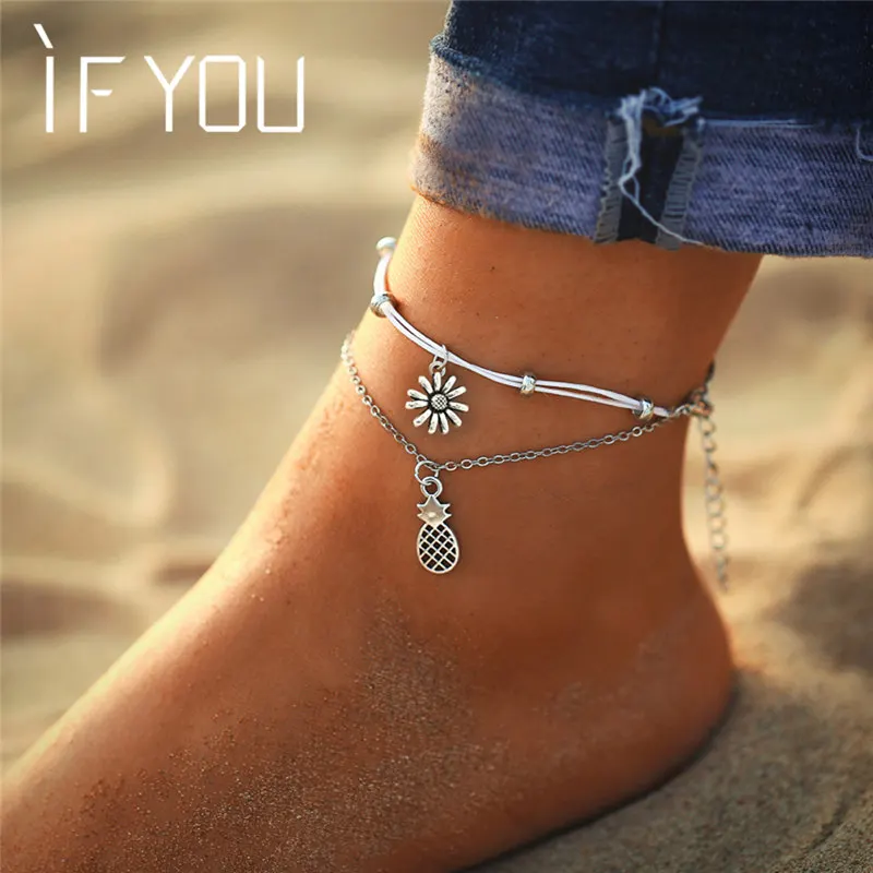

IF YOU Bohemia Sunflower Pineapple Summer Beach Multilayer Anklets For Women Foot Chain Anklet Jewelry Bracelet On Leg 2019 New