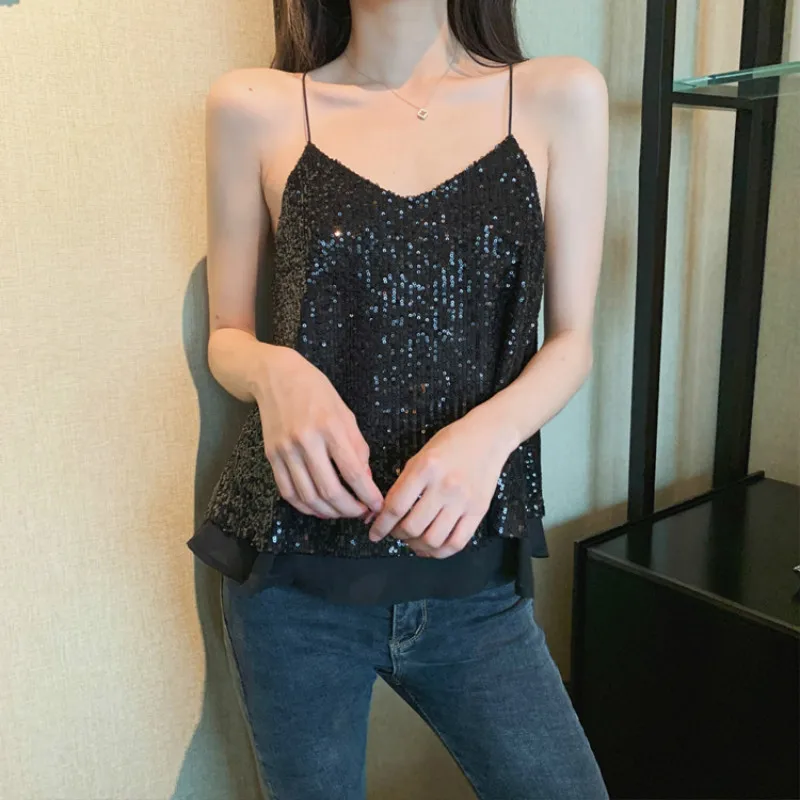 Sequin Women Tank Tops Sexy Ladies V Neck Sleeveless Tank Summer Top Womens Clothing Party Tops for Women Haut Femme 2019
Sequin Women Tank Tops Sexy Ladies V Neck Sleeveless Tank Summer Top Womens Clothing Party Tops for Women Haut Femme 2019