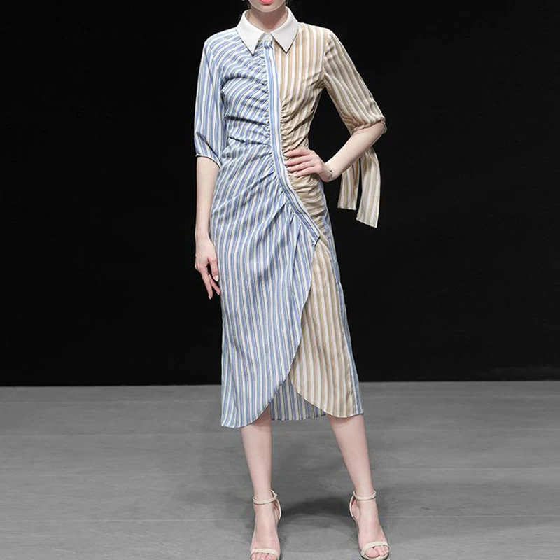 HIGH QUALITY Newest 2019 Summer Runway Dress Women's Short Sleeve Striped Asymmetrical Dress
HIGH QUALITY Newest 2019 Summer Runway Dress Women's Short Sleeve Striped Asymmetrical Dress