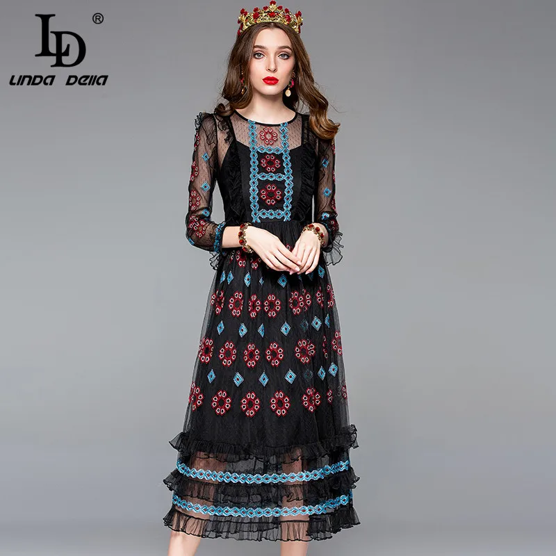 LD LINDA DELLA Fashion Designer Spring Dress Women's Long Sleeve Ruffles Sexy Black Lace Mesh Embroidery Dresses Vintage Dress
LD LINDA DELLA Fashion Designer Spring Dress Women's Long Sleeve Ruffles Sexy Black Lace Mesh Embroidery Dresses Vintage Dress