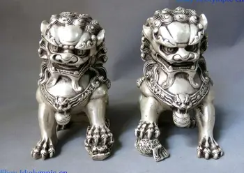 China silver carved feng shui lucky guard door Foo Dogs Lions Pair Statue
China silver carved feng shui lucky guard door Foo Dogs Lions Pair Statue