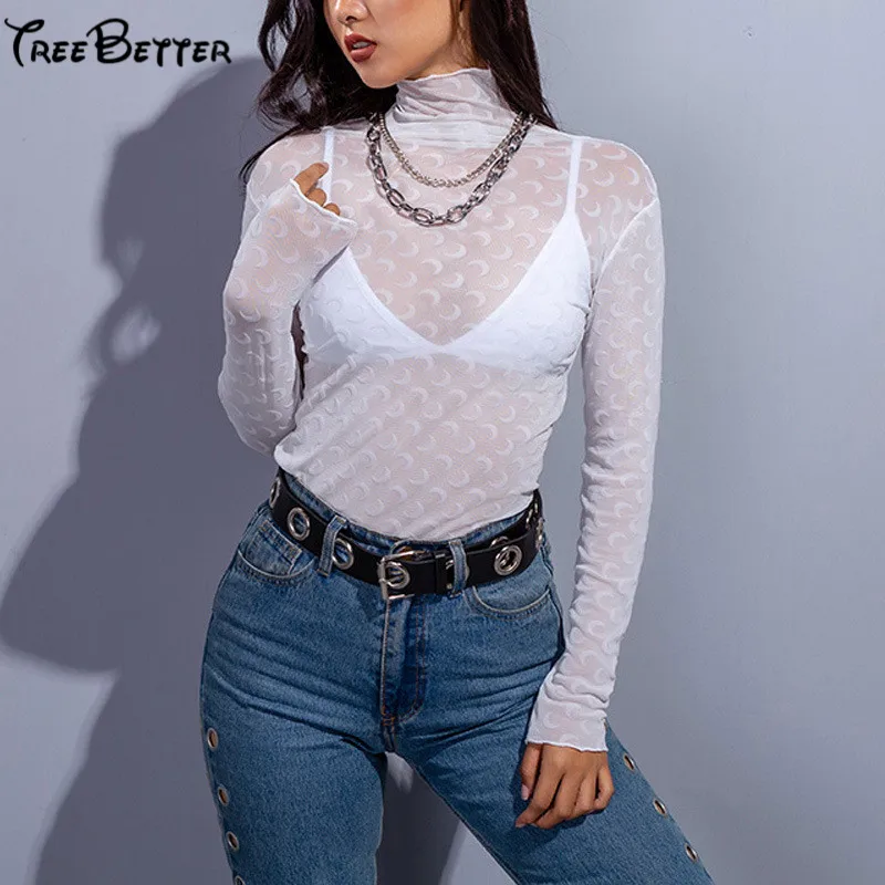 2019 Spring Printed Moon Transparent Mesh T-Shirt Women High Neck Long Sleeve Slim
2019 Spring Printed Moon Transparent Mesh T-Shirt Women High Neck Long Sleeve Slim