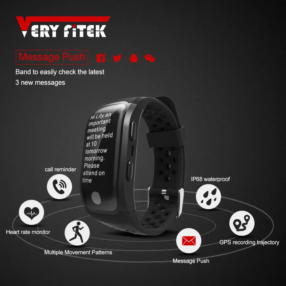 

VERYFiTEK V7 Smart Fitness Bracelet IP68 Waterproof Smart Band Heart Rate Monitor Wristband GPS Tracker Pk S908 Sports Bracelet