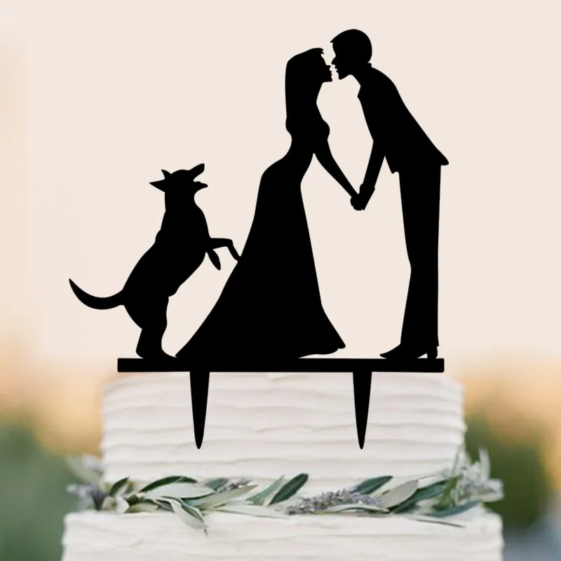 Image Dog left Bride   Groom kiss wedding decoration Cupcake toppers baby shower Party decoration cake toppers  topo de bolo casamento