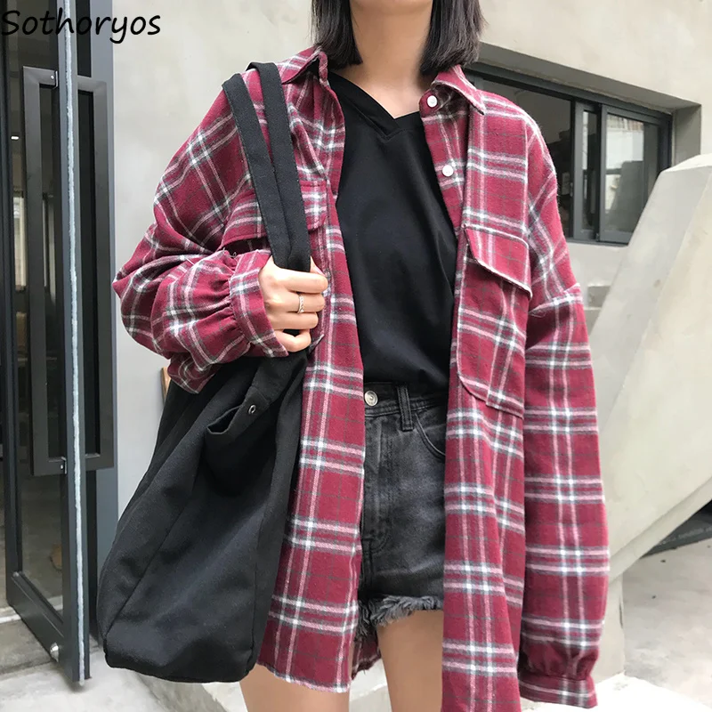 Shirts Women Retro Plaid Loose Harajuku Pockets Single Breasted Long Sleeve Womens Shirt Plus Size Sweet All-match Cute Students
Shirts Women Retro Plaid Loose Harajuku Pockets Single Breasted Long Sleeve Womens Shirt Plus Size Sweet All-match Cute Students