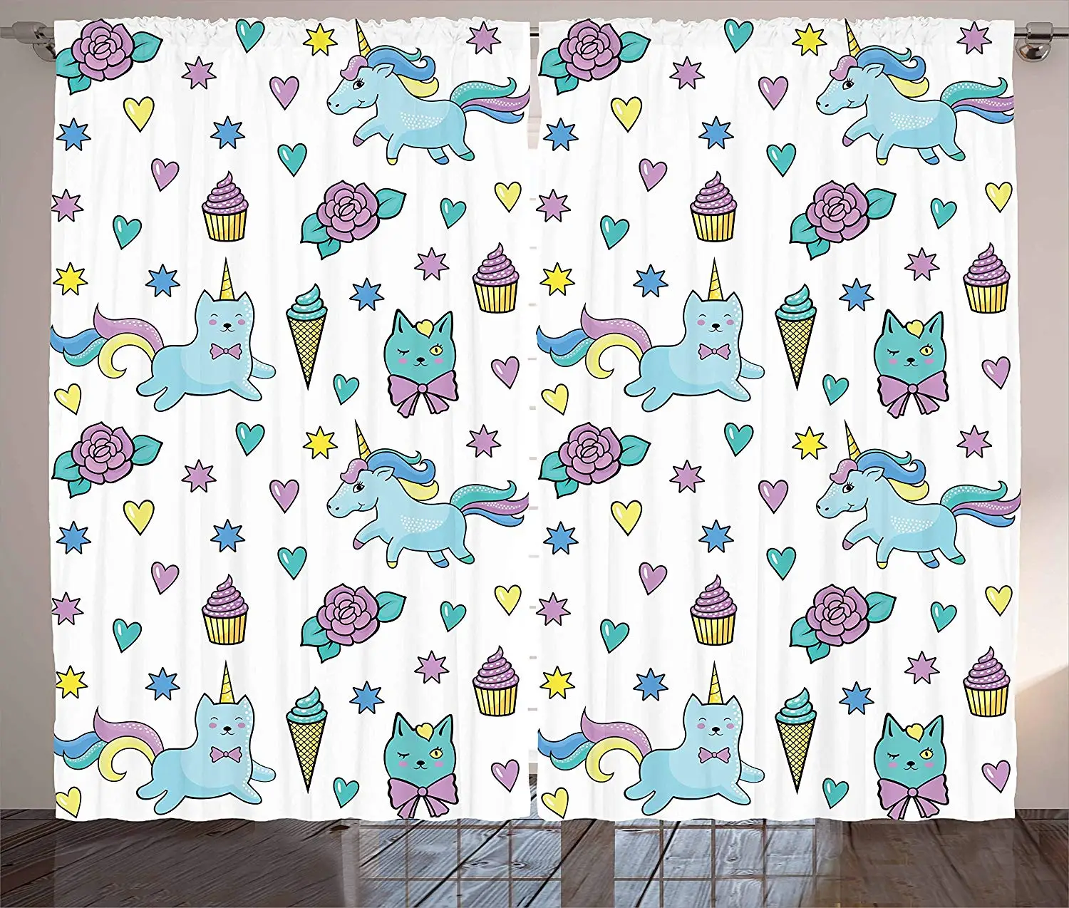 Unicorn Cat Curtains Girls Pattern with Hearts Stars Flowers Ice Cream Cute Funny Living Room Bedroom Window Drapes
Unicorn Cat Curtains Girls Pattern with Hearts Stars Flowers Ice Cream Cute Funny Living Room Bedroom Window Drapes