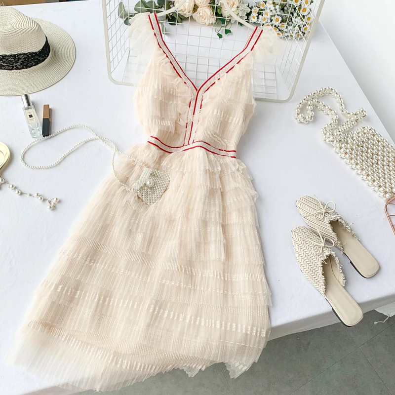 Summer A-line Dress Women Bead V Collar Mesh Sleeveless Sweet New Fashion Elegant Vestidos H458
Summer A-line Dress Women Bead V Collar Mesh Sleeveless Sweet New Fashion Elegant Vestidos H458