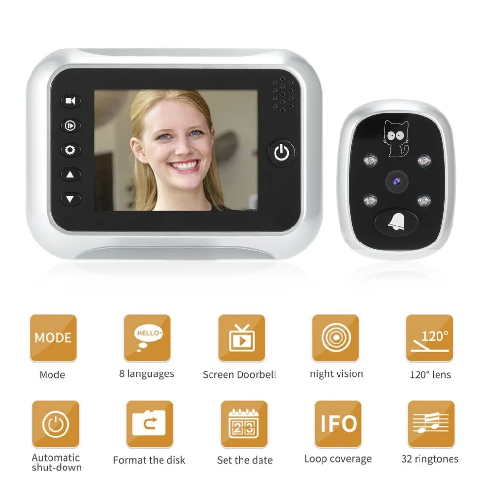 3.5inch LCD T115 Color Screen Doorbell Viewer Digital Door Peephole Viewer Camera Door Eye Video record 120 Degrees Night Vision
3.5inch LCD T115 Color Screen Doorbell Viewer Digital Door Peephole Viewer Camera Door Eye Video record 120 Degrees Night Vision