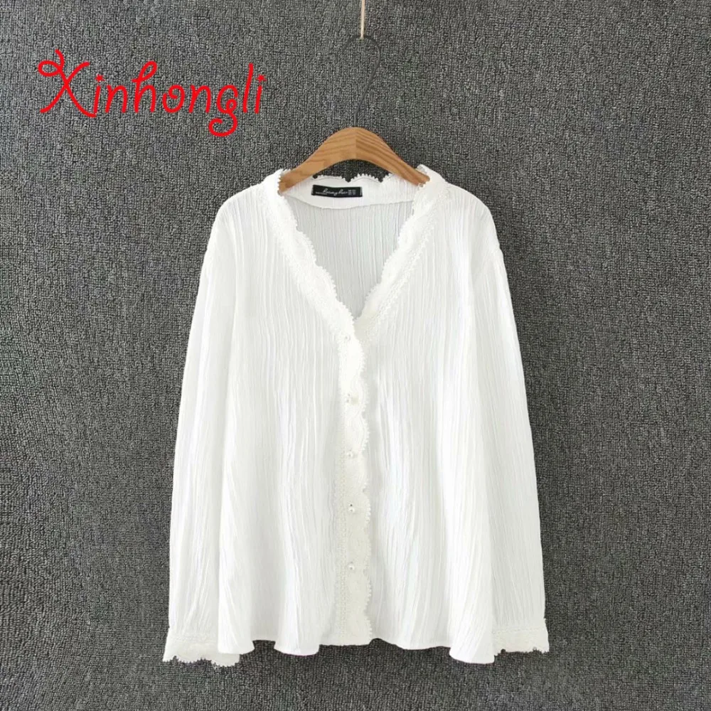 Plus size soft cotton Lace V-neck women loose white blouse 2019 spring casual office ladies long sleeve summer shirts top female
Plus size soft cotton Lace V-neck women loose white blouse 2019 spring casual office ladies long sleeve summer shirts top female