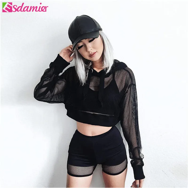 ESDAMIER 2018 Women Sexy Perspective Hooded Gauze Shirt Ladies Long Sleeve Sexy Mesh Crop Top Tees Female Loose Shirt Fashion
ESDAMIER 2018 Women Sexy Perspective Hooded Gauze Shirt Ladies Long Sleeve Sexy Mesh Crop Top Tees Female Loose Shirt Fashion