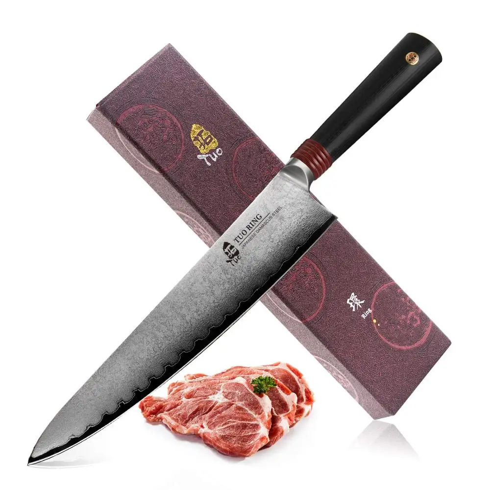 TUO Cutlery Chef's Knife - Japanese AUS-10 Damascus Steel Kitchen chef Knife with Ergonomic G10 Handle Dishwasher Proof - 9.5''
TUO Cutlery Chef's Knife - Japanese AUS-10 Damascus Steel Kitchen chef Knife with Ergonomic G10 Handle Dishwasher Proof - 9.5''