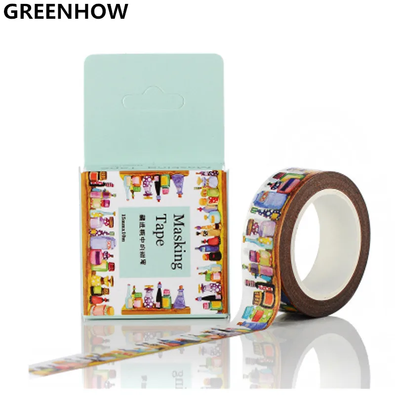 GREENHOW 15 мм x 10 м Желая бутылка шаблон японский васи декоративные клейкие ленты DIY