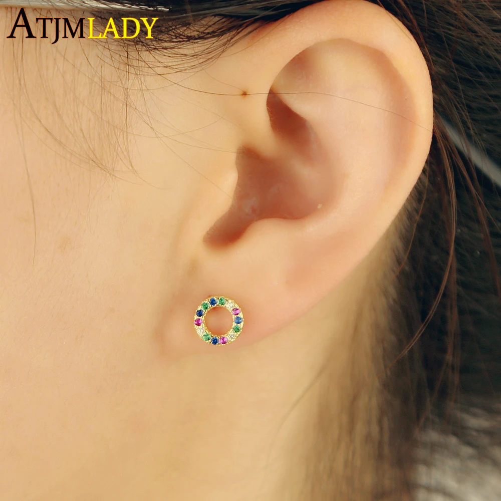 925 sterling silver colorful multi color cz paved rainbow earring for girls minimal geometric fashion circle round stud earring
925 sterling silver colorful multi color cz paved rainbow earring for girls minimal geometric fashion circle round stud earring