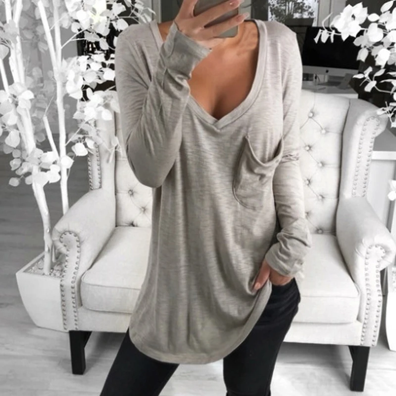 Solid Loose Women Casual T Shirts Pocket V-neck Basic Tops T-shirts 2019 Spring Long Sleeve Tees Shirts Plus Size S-3XL M0530
Solid Loose Women Casual T Shirts Pocket V-neck Basic Tops T-shirts 2019 Spring Long Sleeve Tees Shirts Plus Size S-3XL M0530
