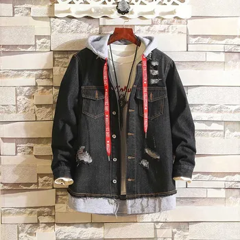 Envmenst Hole Hip Hop Denim Jacket Men 2018 Fashion Spring Men Fake Two Pieces Ribbon Hooded Denim Jacket Coats 
Envmenst Hole Hip Hop Denim Jacket Men 2018 Fashion Spring Men Fake Two Pieces Ribbon Hooded Denim Jacket Coats