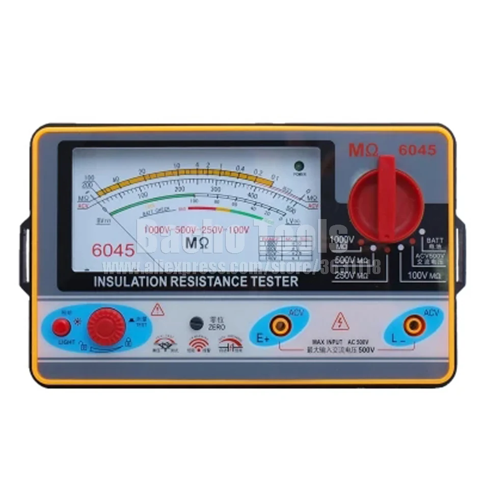TY6045 Resistance Tester 100V-250V-500V-1000V Insulation Pointer Resistance Meter Analog Insulation Tester 0.5-2000M Resistance
TY6045 Resistance Tester 100V-250V-500V-1000V Insulation Pointer Resistance Meter Analog Insulation Tester 0.5-2000M Resistance