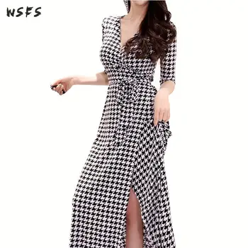 Summer Plaid Womens Dresses Black Houndstooth Vneck 2019 Elegant Vintage Bodycon Bandage Office Ladies Sexy Party Long Dress
Summer Plaid Womens Dresses Black Houndstooth Vneck 2019 Elegant Vintage Bodycon Bandage Office Ladies Sexy Party Long Dress