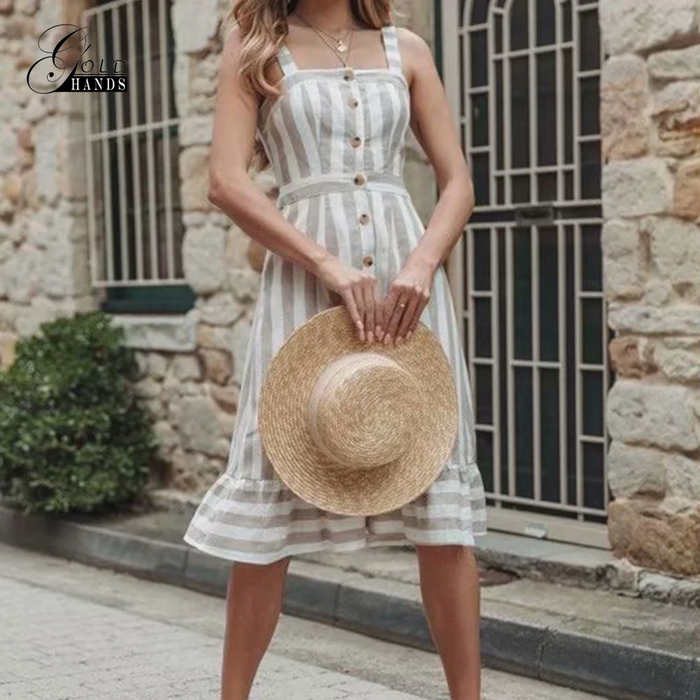 2019 Elegant Khaki Striped Women Dress Buttons Linen Summer Beach Sundress Sexy Backless Bow Female Midi Dresses Vestidos
2019 Elegant Khaki Striped Women Dress Buttons Linen Summer Beach Sundress Sexy Backless Bow Female Midi Dresses Vestidos