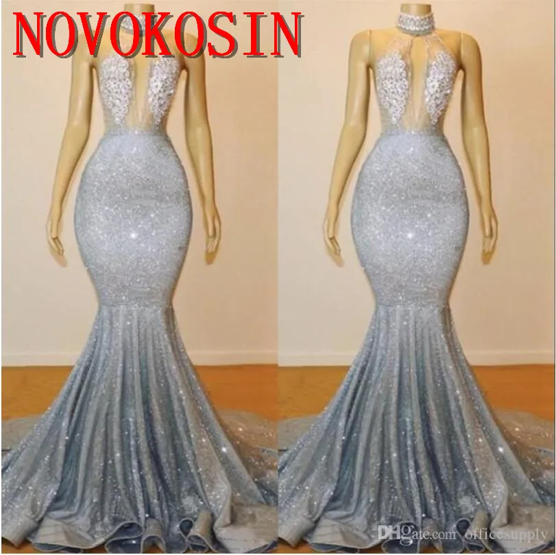 2019 Top Tulle Appliqued Beaded Silver Evening Dresses Halter Backless Mermaid Sequin Lace Long Prom Pageant Formal Gowns
2019 Top Tulle Appliqued Beaded Silver Evening Dresses Halter Backless Mermaid Sequin Lace Long Prom Pageant Formal Gowns
